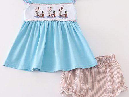 Blue duck embroidery baby girl set Online Sale