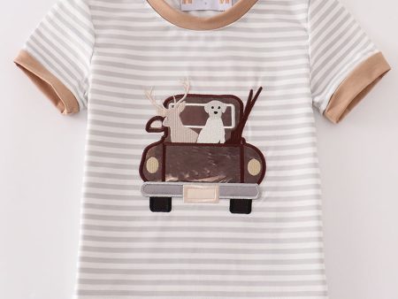 Brown stripe car hunting boy top For Sale