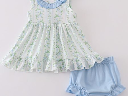 Blue botanical print girl bloomer set Online Hot Sale