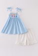 Blue princess embroidery ruffle girl set Sale