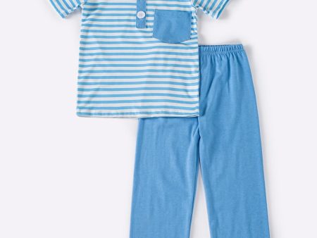 Blue stripe boy pants set Online now