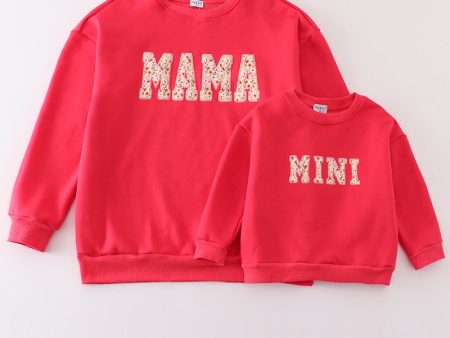 Red MAMA&MINI applique fleece mom&me sweatshirt Online Hot Sale