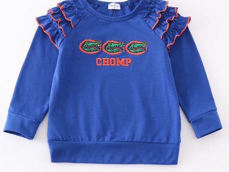 Blue chomp embroidery girl top Discount