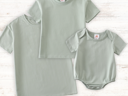 Sage blank basic t-shirt Adult Kids and baby bubble Hot on Sale