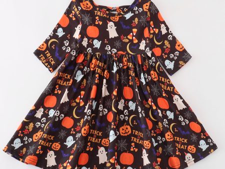 Black halloween pumpkin twirl dress For Discount