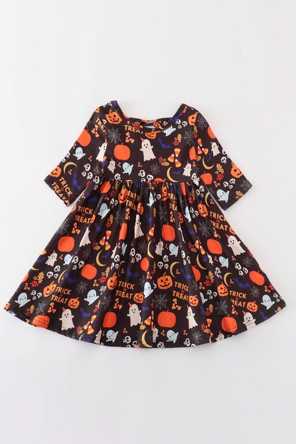 Black halloween pumpkin twirl dress For Discount