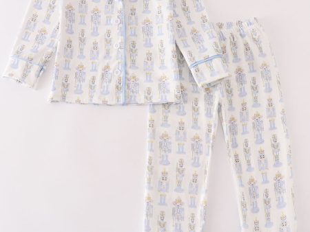 Blue nutcracker print boy pajamas set Online Hot Sale