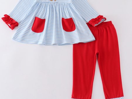 Blue stripe valentine puppy heart embroidery girl set Cheap