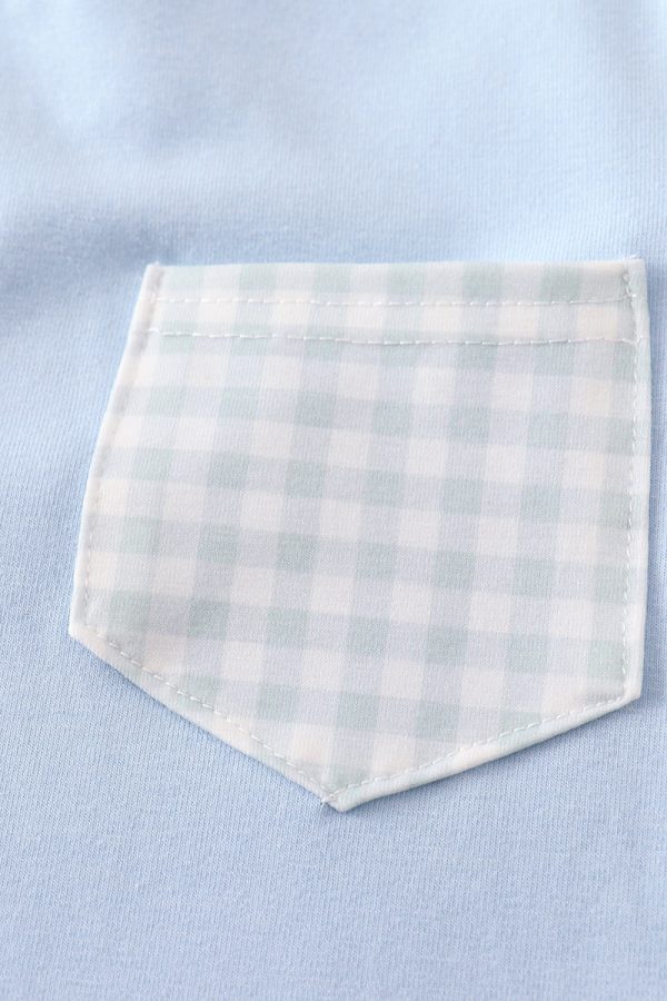 Blue gingham boy pants set For Sale