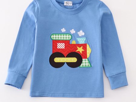 Blue train applique boy top Fashion