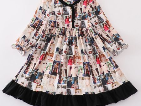 Black music fan print girl gown Hot on Sale