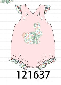 Pink floral bunny applique girl bubble Cheap