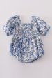 Blue delicate floral smocked girl bubble Online