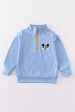 Blue character embroidery boy zipper pullover Online Sale