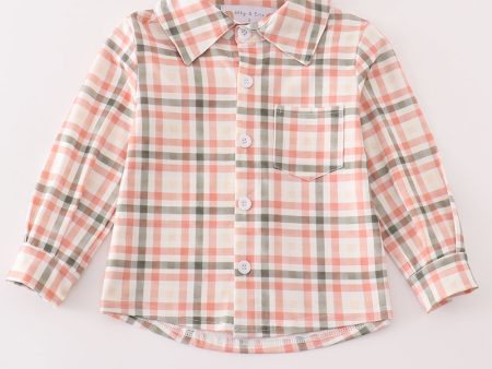 Green watercolor plaid boy button down shirt For Cheap