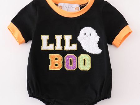 Black halloween LIL BOO chenille patch boy bubble For Cheap