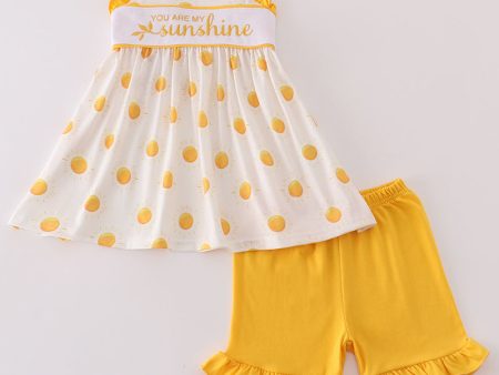 Yellow you are my sunshine embroidery girl set For Cheap