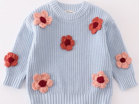 Blue floral hand-embroidery jumper sweater on Sale