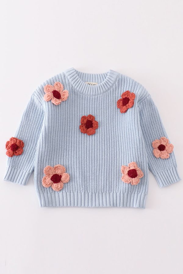 Blue floral hand-embroidery jumper sweater on Sale