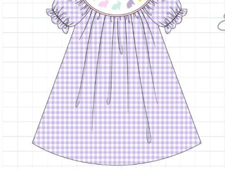 Purple bunny embroidery smocked girl dress on Sale