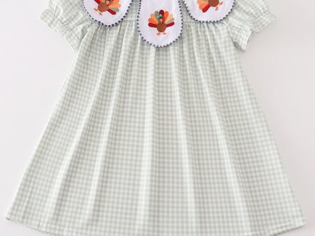 Sage turkey embroidery gingham dress Online now