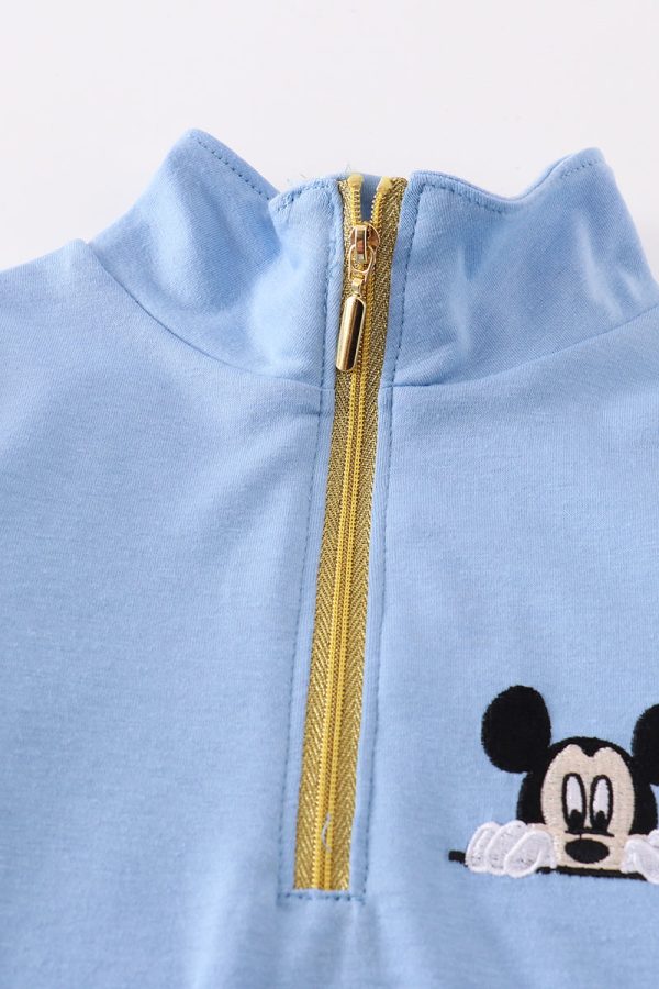 Blue character embroidery boy zipper pullover Online Sale