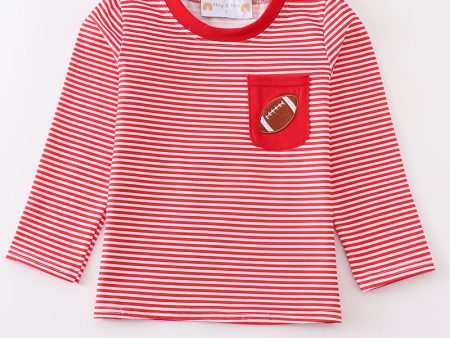 Maroon stripe football embroidery top Hot on Sale