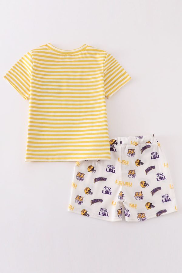 Yellow tiger embroidery LSU boy set Cheap