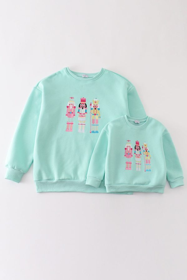 Mint nutcracker embroidery mom&me fleece sweatshirt Cheap