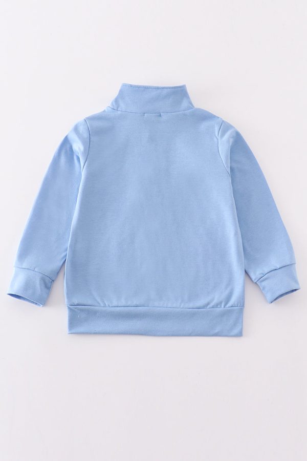 Blue character embroidery boy zipper pullover Online Sale