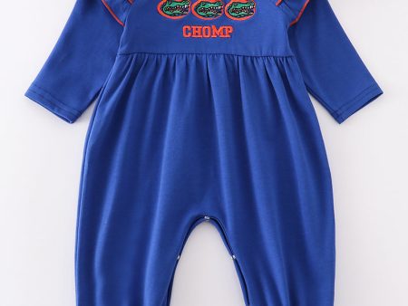 Blue chomp embroidery girl romper For Cheap