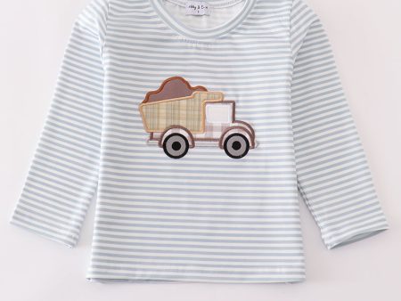 Blue stripe muck car applique boy top Hot on Sale