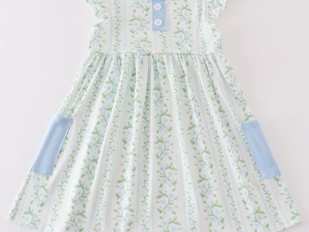 Blue botanical print girl dress Online Sale