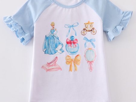 Blue princess bow print girl top For Cheap