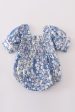 Blue delicate floral smocked girl bubble Online