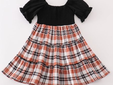 Rust plaid girl smocked dress Online Sale