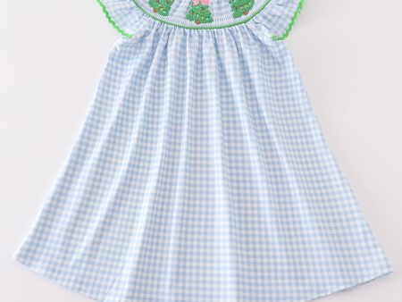 Blue christmas tree french knot smocked dress on Sale