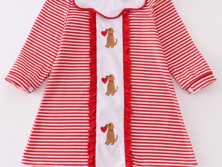 Red valentine puppy embroidery dress Cheap