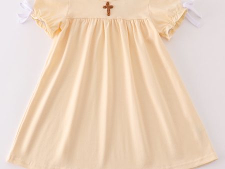 Beige easter cross french knot girl dress Sale