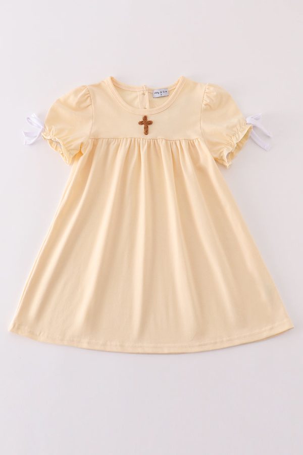 Beige easter cross french knot girl dress Sale