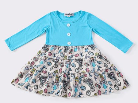 Blue princess print dress For Discount