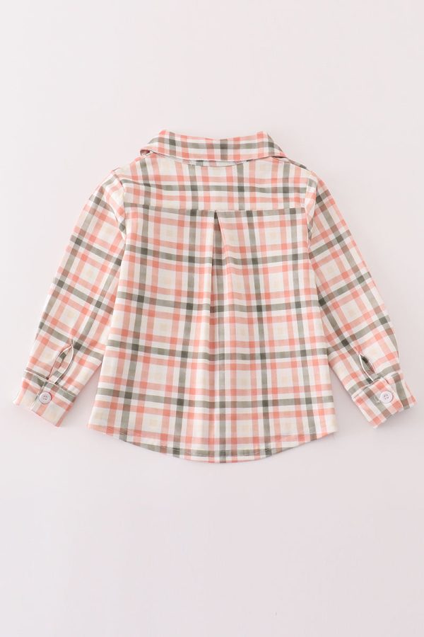 Green watercolor plaid boy button down shirt For Cheap