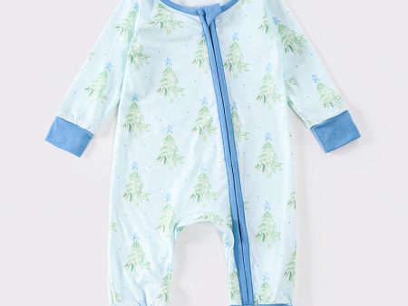 Blue christmas tree boy romper For Cheap