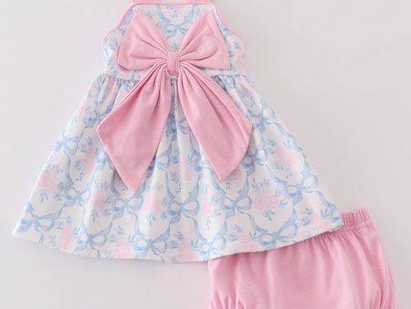 Blue bow tie print girl bloomer set on Sale