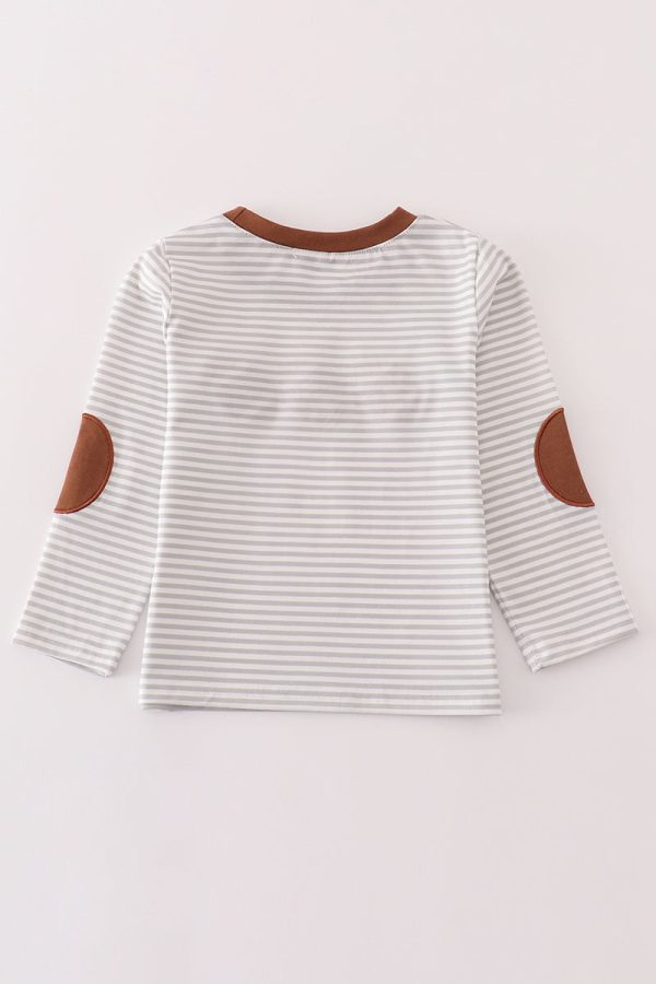 Brown football french knot stripe boy top Fashion