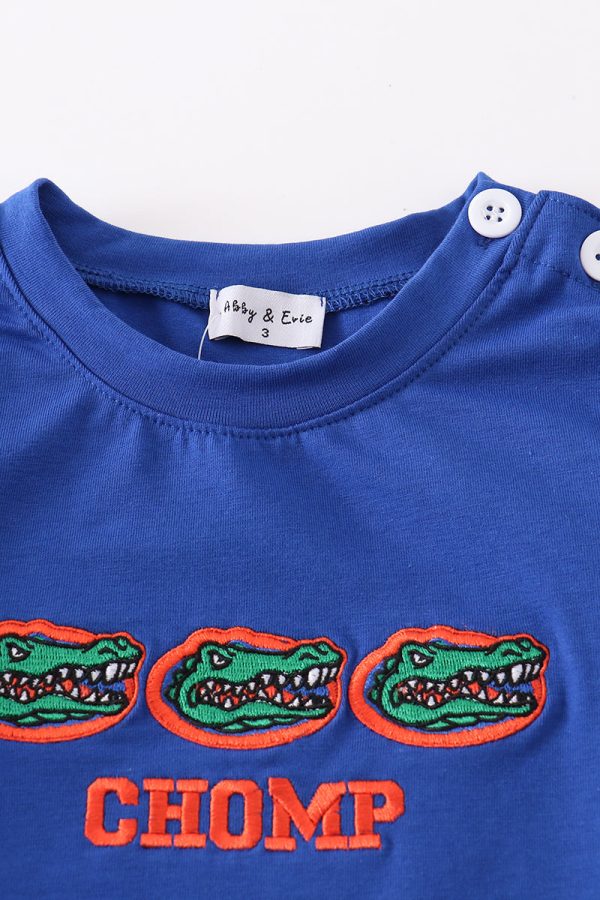 Blue chomp embroidery boy top Supply