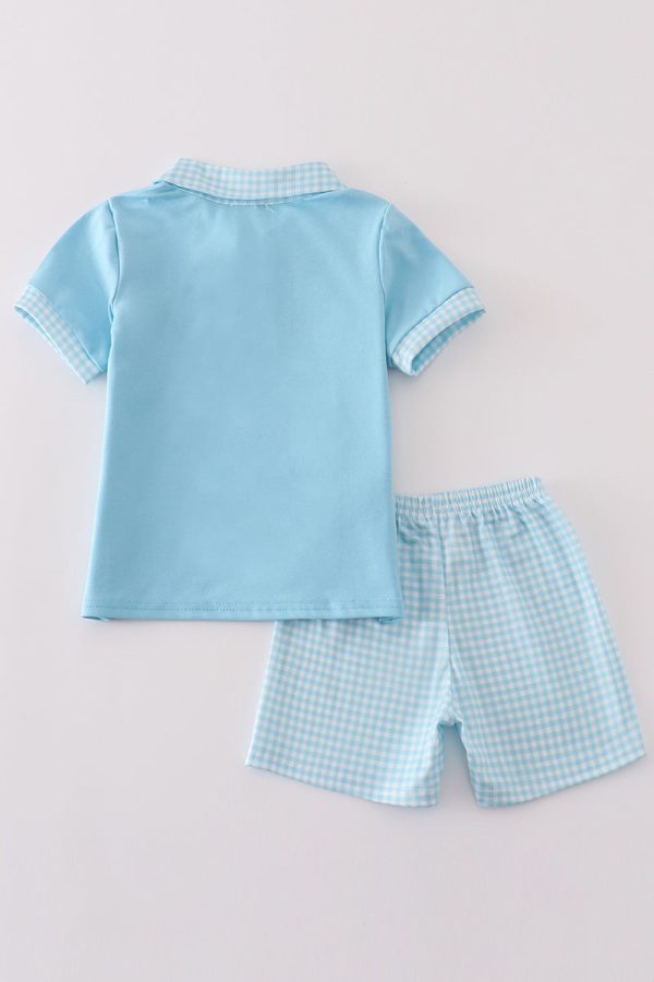 Blue gingham boy shorts set on Sale