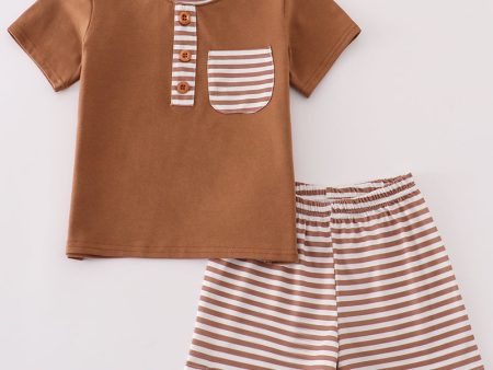 Brown stripe boy shorts set For Sale