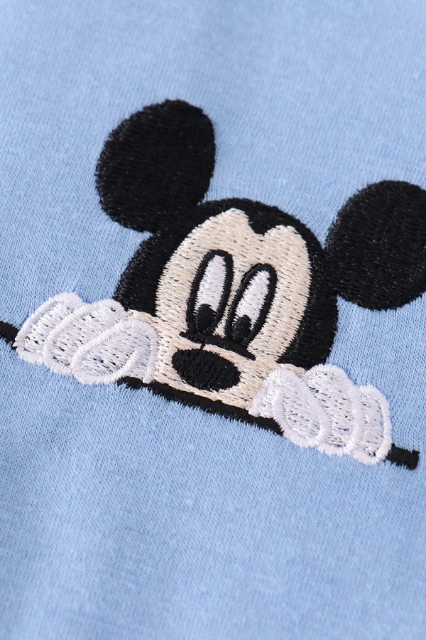 Blue character embroidery boy zipper pullover Online Sale