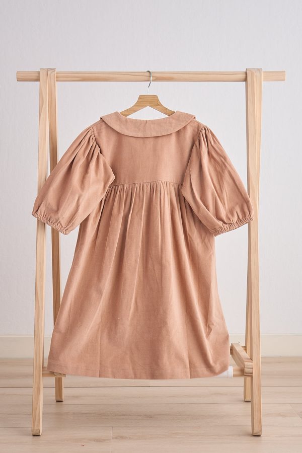 Beige floral embroidery velveteen girl dress Sale